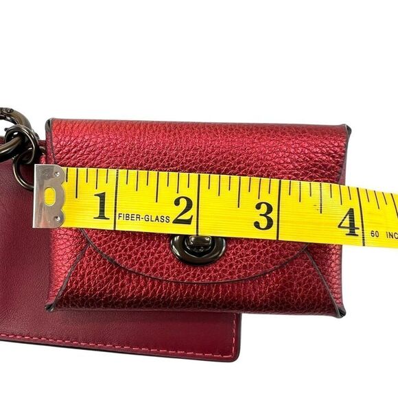 Coach Rare NWOT Dual Card Case Red Metallic Leather Card Case & Key Ring - Picture 10 of 12
